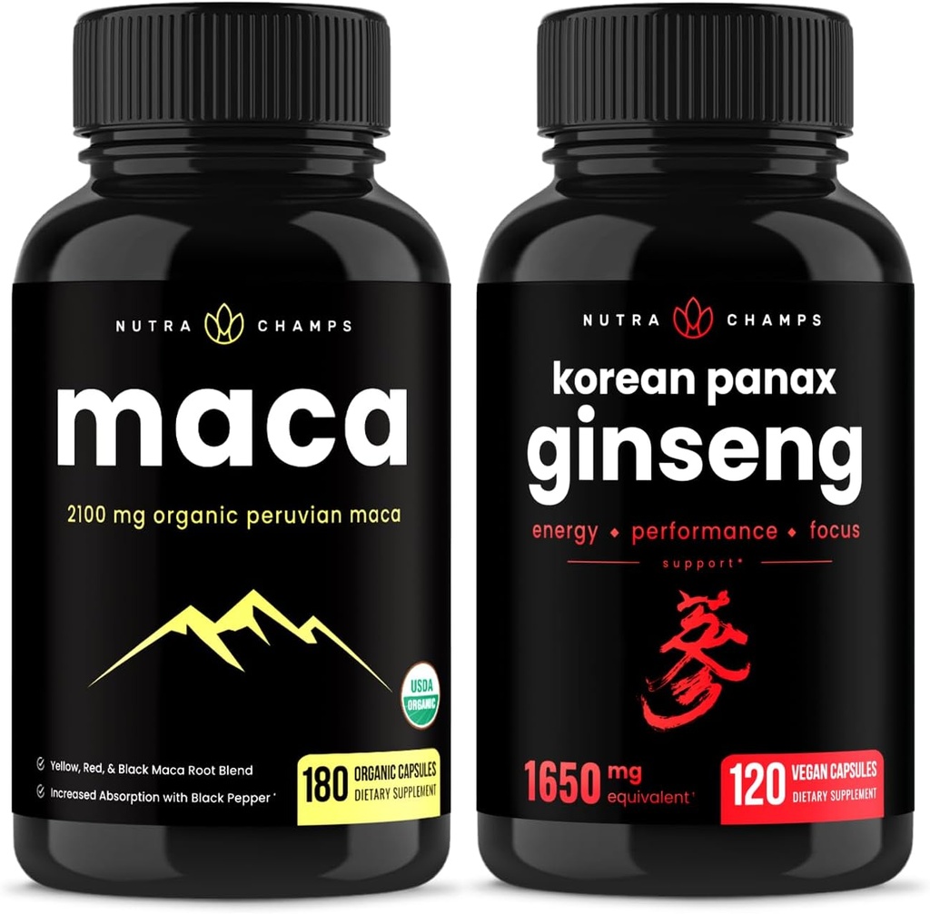 NutraChamps Maca Root Capsules and Korean Ginseng Capsules 2 Pack Bundle