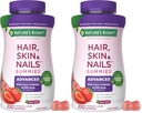 Nature's Bounty Optimal Solutions Advanced Hair, Skin and Nails Pectin Gummies, 2X Biotin Per Serving, No Stick Gummy, Vegetarian Formula, Strawberry Flavor, 200 ct, 100 Total Servings, (Pack of 2)