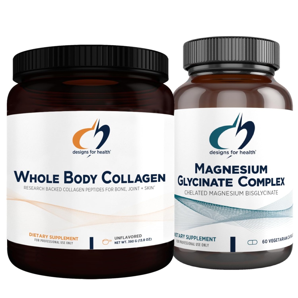 Σχέδια για την υγεία Μαγνήσιο Glycinate Complex (60 κάψουλες) & ολόκληρο το σώμα Collagen (30 υπηρεσίες) Bundle - Μαγνήσιο υψηλής απορρόφησης με Premium Collagen σκόνη για την υποστήριξη οστών, δέρματος & αρθρώσεων