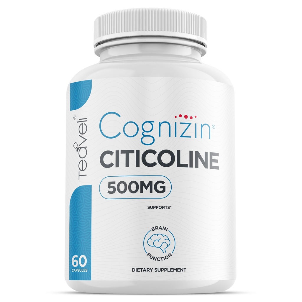 Teaveli Cognizin Citicoline- 500mg CDP Choline Capsules- Clinically Studied Brain Supplement to Support Clarity, Concentration and Memory – Most Bioavailable Form of Choline Supplements - 60 Servings