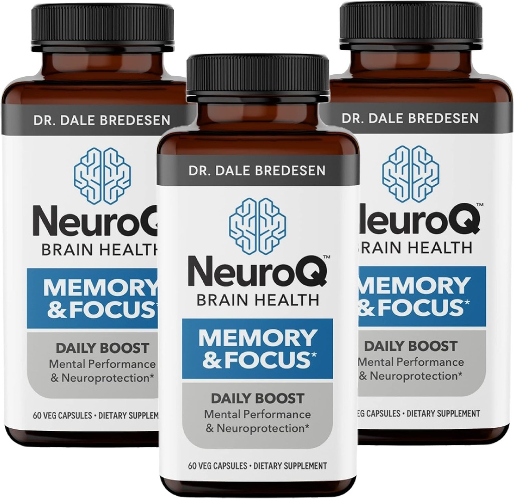 NeuroQ Memory & Focus - Boosts Cognitive Performance & Brain Function - Neuroprotective Formula by Dr. Dale Bredesen - Gotu Kola Ginkgo Phosphatidylserine & Propolis - 60 Capsules (Pack of 3)