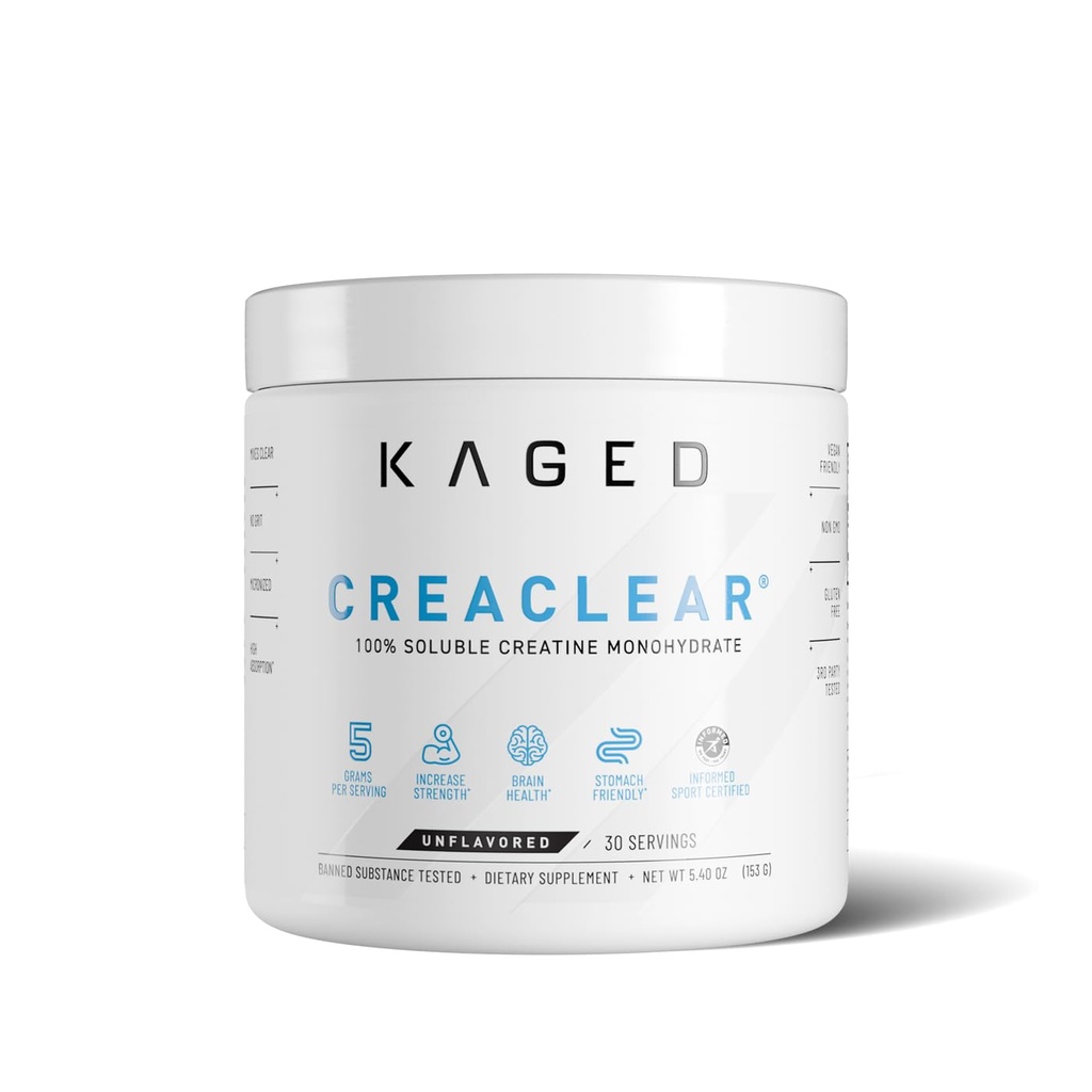 Kaged CreaClear Creatine Monohydrate Powder | Mixes Clear & Dissolves Completely, No Grit | Premium Micronized Creatine for Strength, Performance & Muscle Support | Unflavored | 30 Servings