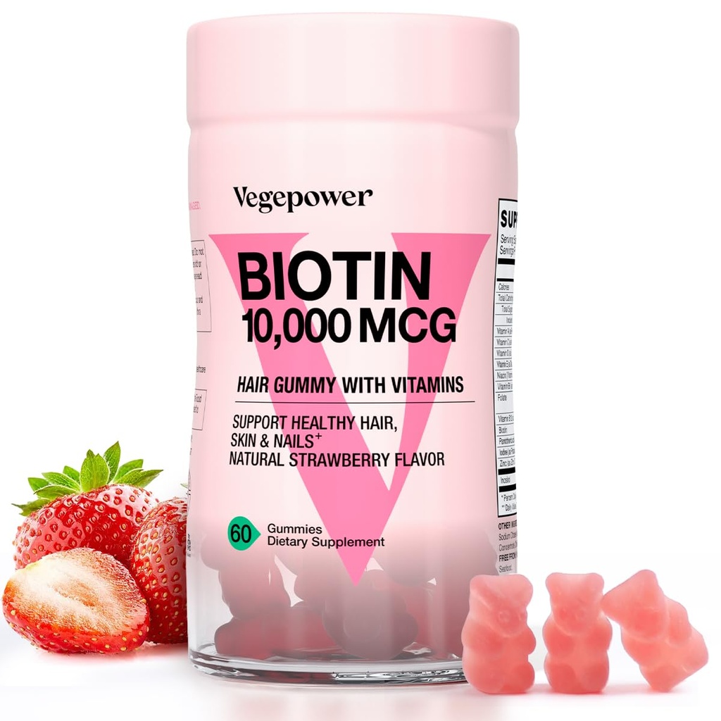 Biotin Gummies για την ανάπτυξη των μαλλιών 10000mcg - Vegan Βιταμίνες Biotin Υποστηρίζει υγιή μαλλιά, δέρμα και νύχια, βιταμίνη μαλλιών Gummy για γυναίκες & άνδρες - μη-GMO, Chewable συμπλήρωμα
