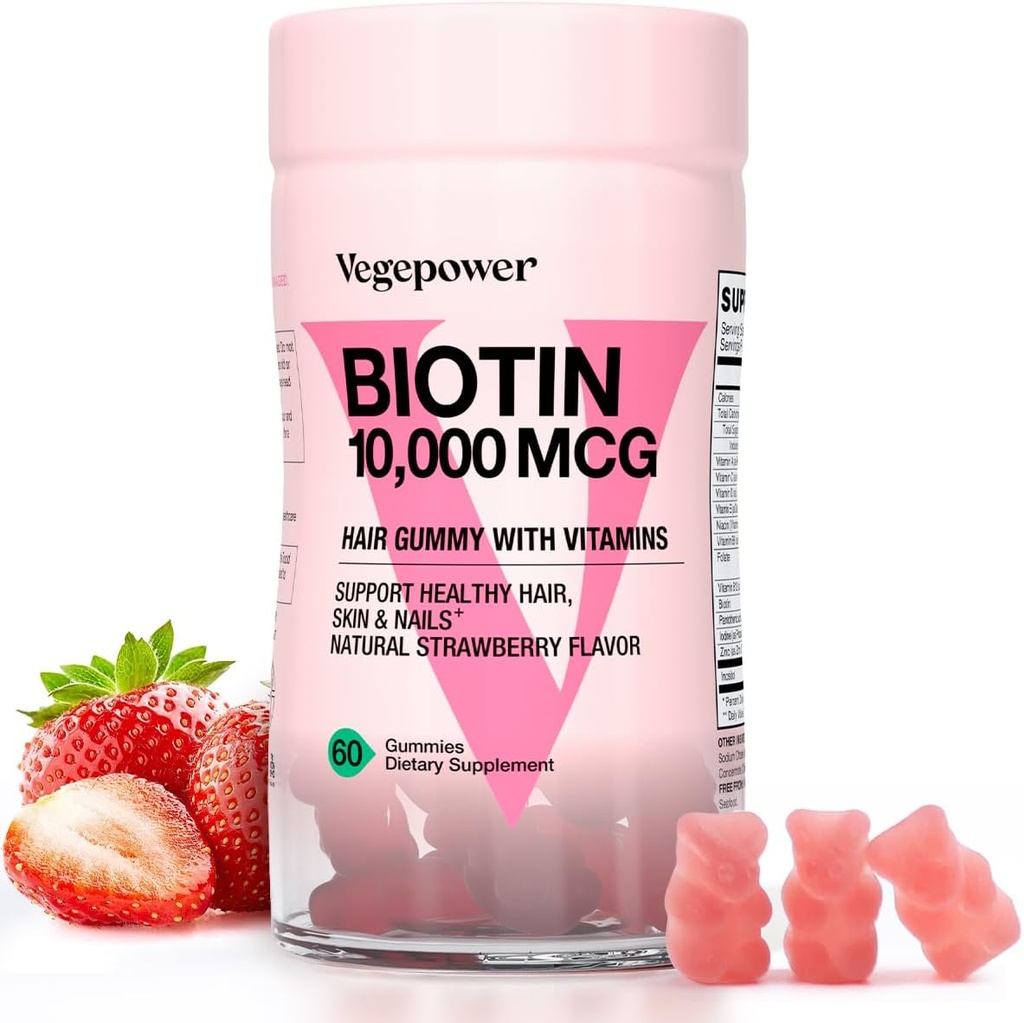 Biotin Gummies για την ανάπτυξη των μαλλιών 10000mcg - Vegan Βιταμίνες Biotin Υποστηρίζει υγιή μαλλιά, δέρμα και νύχια, βιταμίνη μαλλιών Gummy για γυναίκες & άνδρες - μη-GMO, Chewable συμπλήρωμα