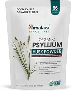 Himalaya Organic Psyllium Husk Powder, Daily Dietary Fiber Supplement, Regularity, Opetite Management, USDA Certified Organic, Non-GMO, No Artificial Colors, Unflavored, 56-Teaspoon Supply, 12 Oz
