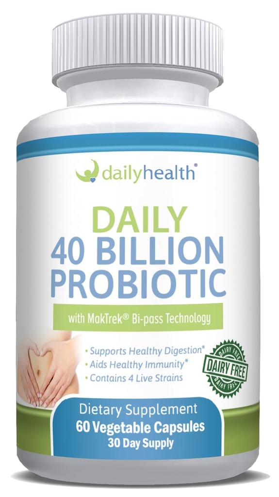 Daily Probiotic 40 Billion CFU MakTrek Bi-Pass Technology Digestion Immune Health 60 Veggie Capsules (1 Month Supply)