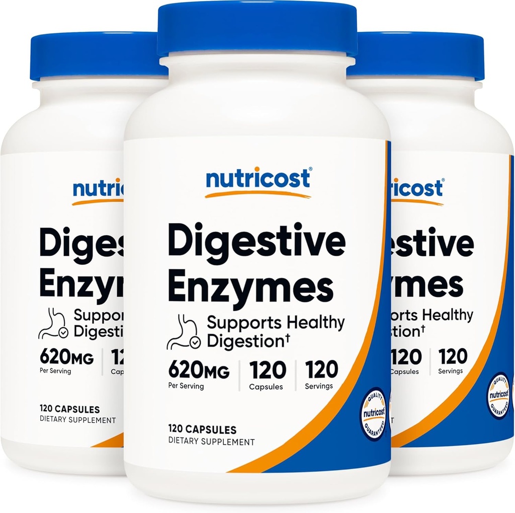 Nutricost Digestive Enzymes 620mg, 120 κάψουλες Veggie (3 φιάλες) - Ολοκληρωμένο συμπλήρωμα Digestive Enzyme