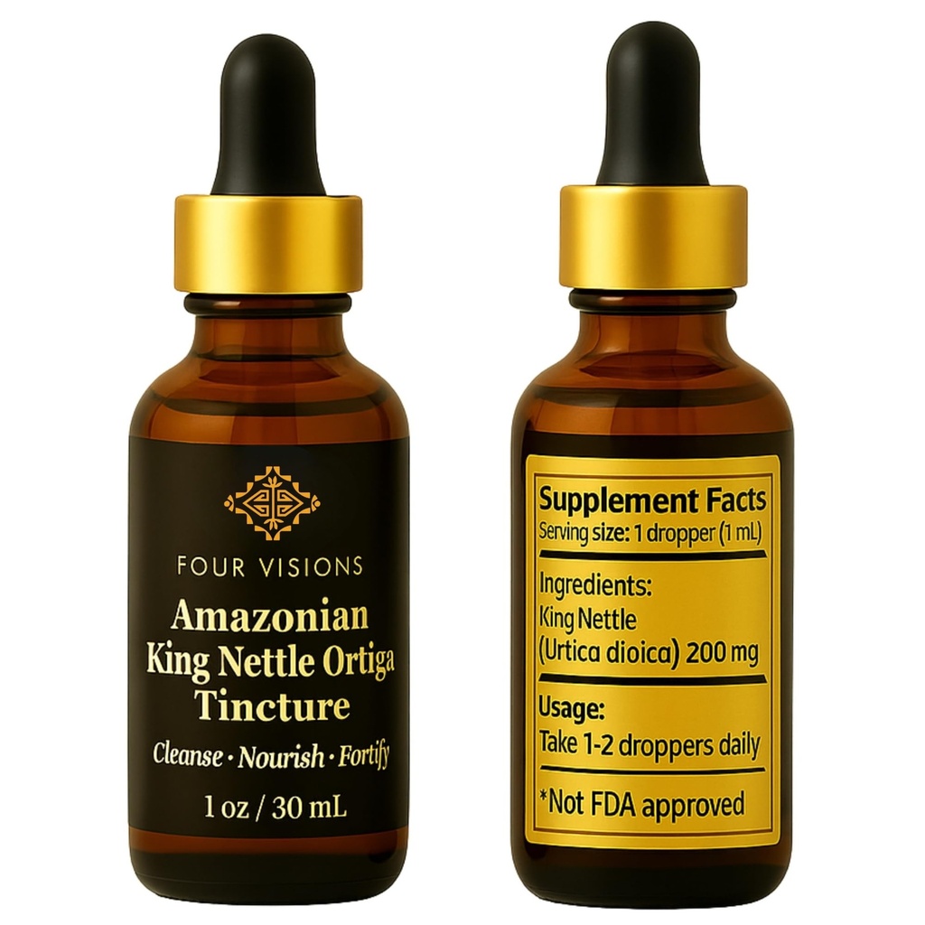 Four Visions Stinging Nettle Tincture (King Nettle) – Organic Liquid Herbal Supplement for Immune Support, Prostate Health, Hormone Balance & Daily Detox – Ortiga Verde Orgánica – 1 oz