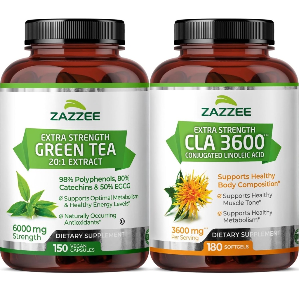 Zazzee Slimming Herbal Supplement Bundle | High Strength Conjugated Linoleic Acid Softgels Plus EGCG Green Tea Extract Capsules | Non-GMO & ISO Lab Tested