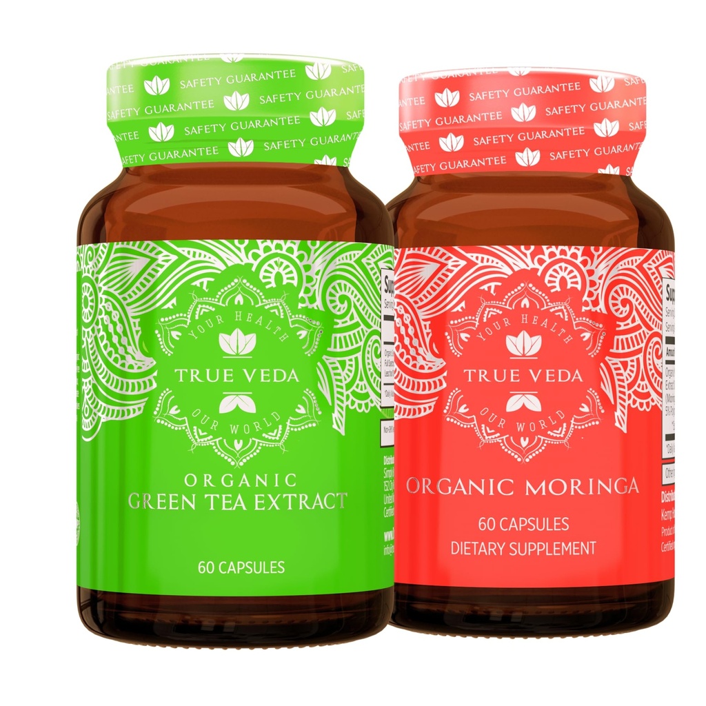 True Veda Energy and Digestive Support Bundle | USDA Organic | Multi-Award-Winning | Organic Green Tea + Organic Moringa