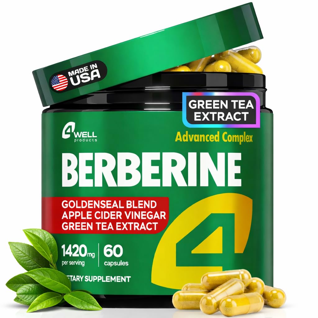 Berberine HCL 1200mg & Japanese Green Tea Extract 150mg – Berberine Supplement for Metabolic Support with Apple Cider Vinegar & Goldenseal, Body Composition, Digestive & Immune Support, 60 Capsules