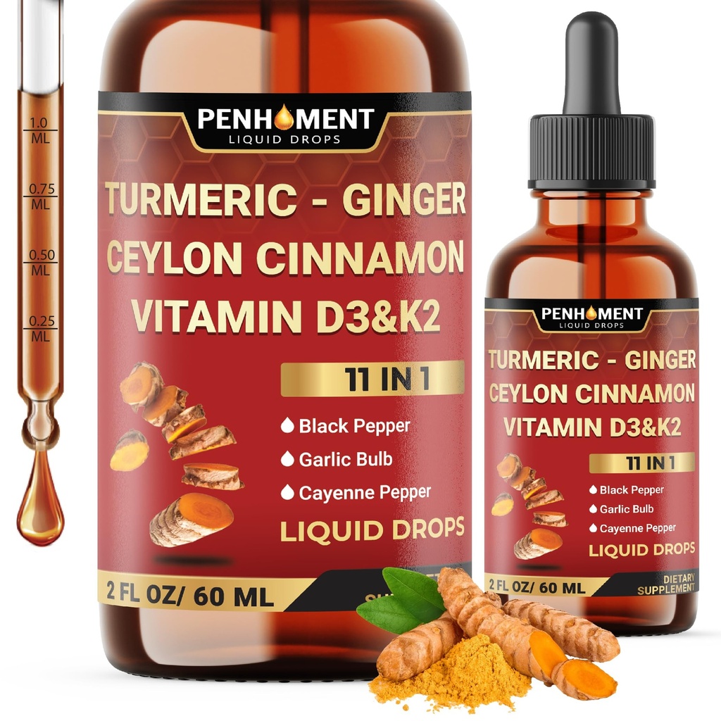11in1 Liquid Turmeric Curcumin with Ginger, Ceylon Cinnamon, Berberine Extract, Garlic, Black Pepper - Drops Extract - 2 Fl Oz - 2 Month Supply