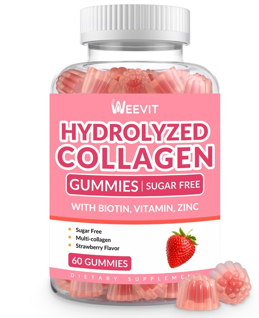 Κολλαγόνο Gummies για γυναίκες, Hydrolyzed Collagen Peptides Gummies με Biotin, Collagen Συμπληρώματα Gummy με βιταμίνη B12, C, D, Ψευδάργυρος για το δέρμα των μαλλιών καρφί