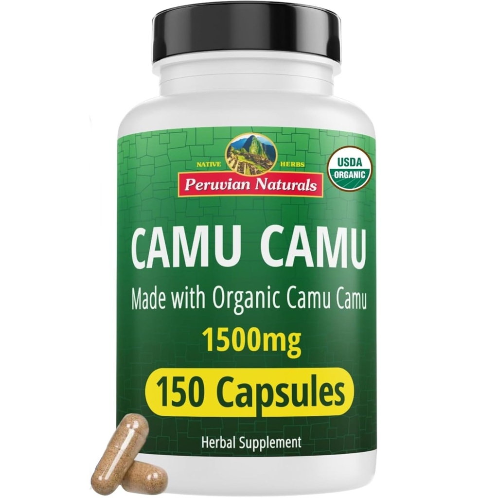 Περουβιανή φυσική οργανική βιταμίνη C από Camu Camu κάψουλες 1.500mg - 150 χάπια Vegan, φυσική βιταμίνη C από ολόκληρο το φαγητό Camu Berry οργανικά, μη-GMO
