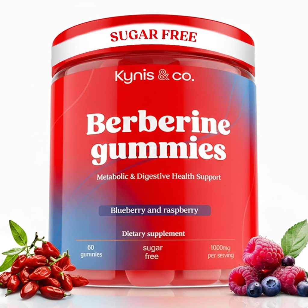 Kynis & co. Berberine Gummies with Ceylon Cinnamon and Apple Cider Vinegar - Sugar Free - Blueberry and Raspberry Flavor - 60ct - Supports metabolic and Digestive Health