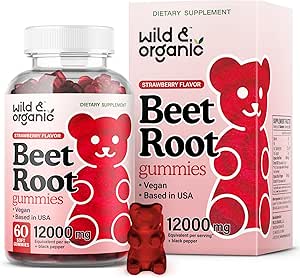 Wild & Organic Beet Root Gummies 12000 mg - Red Beets Supplements for Women and Men with Beetroot Powder - 60 Pectin-Based Chews