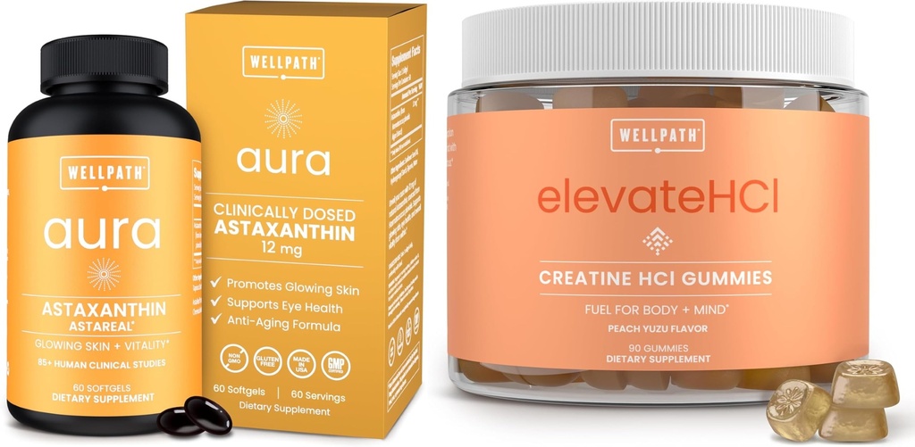 WellPath Astaxanthin 12mg – Natural Astaxanthin Supplements from Microalgae and Creatine HCl Gummies 750mg – Chewable Creatine Gummies for Women and Men – 5g Monohydrate Equivalent