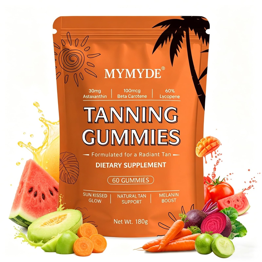 2026 New Skin Tanning Gummies Fast Tan Without Sun,with Astaxanthin, Lycopene, Beta-Carotene & Vitamins C & E,Skin Radiance & Hydration for Natural Looking Glow, Sugar-Free & Vegan, 60 Count