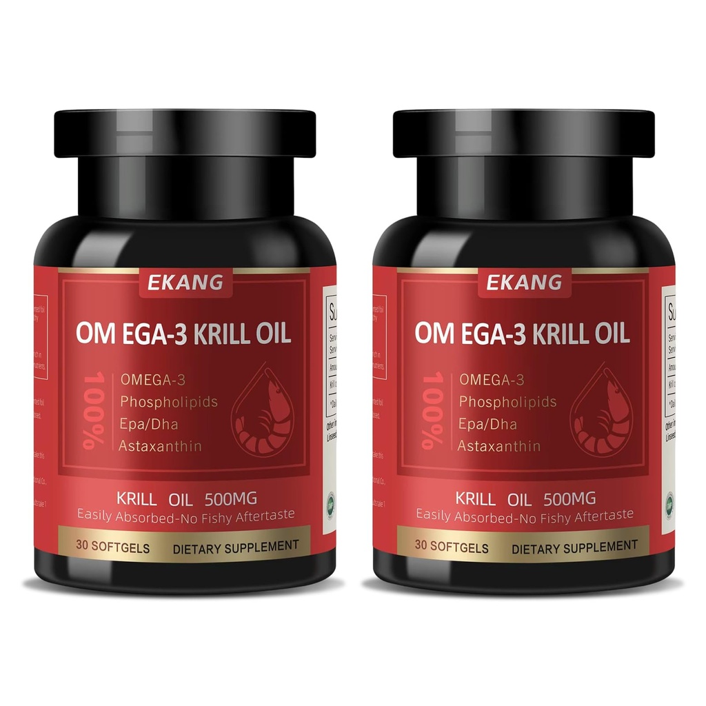 Έλαιο κριλ Ανταρκτικής - Άγριο Ωμέγα 3 Κριλ Oil 500 mg με EPA, DHA, Ασταξανθίνη & Φωσφολιπίδια - Εγκέφαλος, καρδιά, Κοινή Υποστήριξη, Μη ΓΤΟ, Χωρίς γλουτένη, Αντιοξειδωτικό, Με Βιώσιμη προέλευση, 60 Softgels