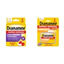 Dramamine Motion Sickness Relief Chewable Tablets Bundle with Raspberry Cream Flavor 12 Count and Grape Flavor for Kids 8 Count
