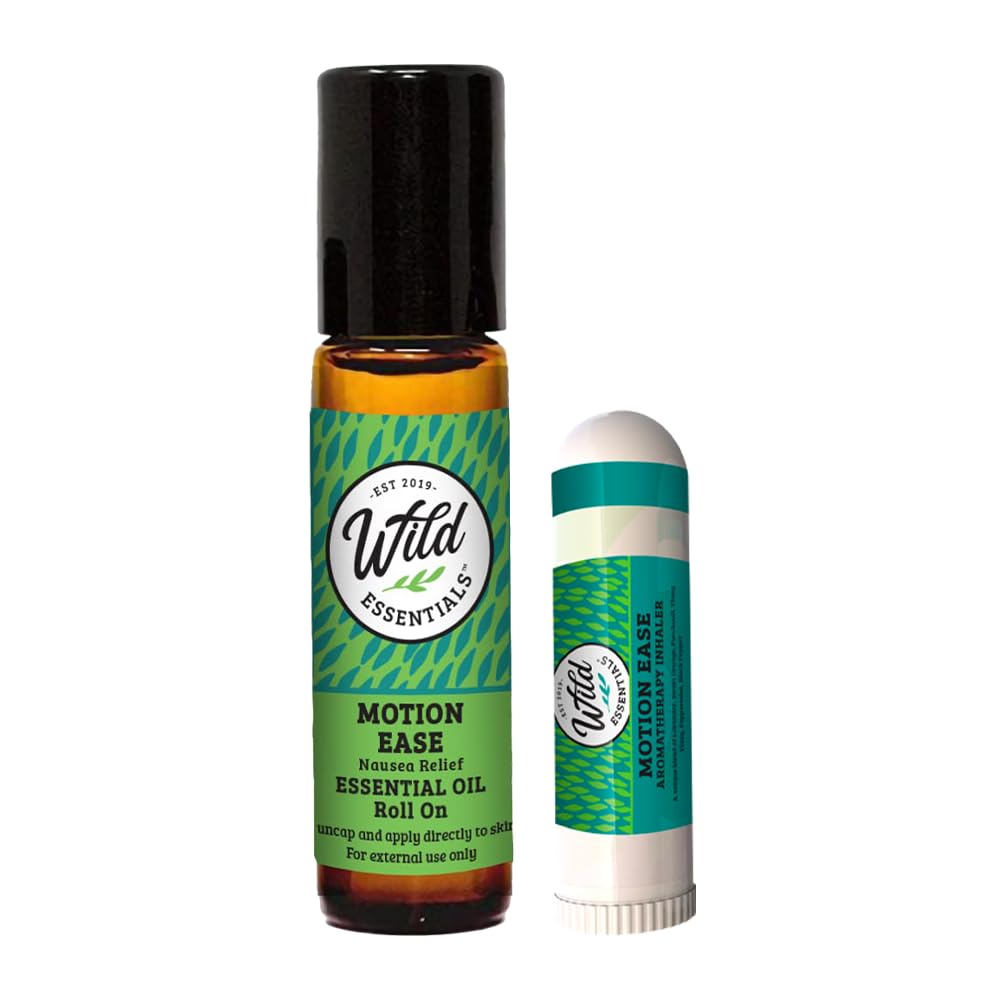 Motion Ease Nasal Inhaler and Roll On Essential Oils, 2 Piece Set, Relief for Motion Sickness, Sea Sickness, Car Sickness, Nausea and Vomiting, Dizziness