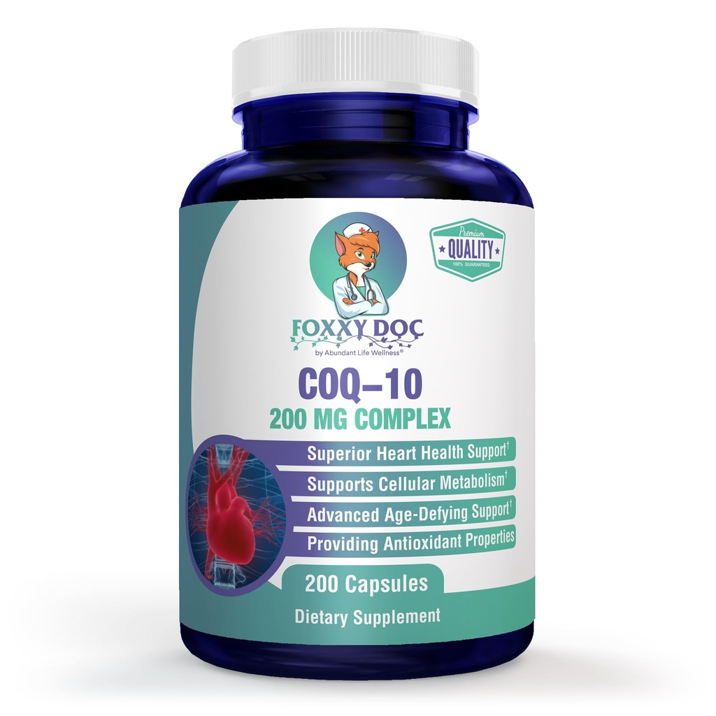 CoQ10 - Συνένζυμο Q10-200 mg - Εξαιρετική Αξία - 200 Caps - Γρήγορη απορρόφηση - Veg. Caps - Μη ΓΤΟ - Ουμπικινόνη - Καρδιακή & Κυτταρική Ενέργεια & Εγκεφαλικό Συμπλήρωμα από Foxxy Doc