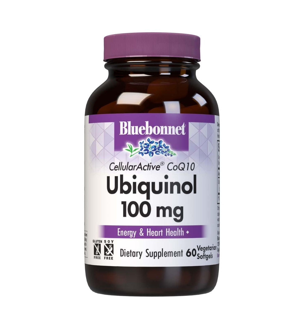 Bluebonnet Cellular Active CoQ10 Ubiquinol 100mg Ισχυρή αντιοξειδωτική ενέργεια & συμπλήρωμα υγείας καρδιάς για γυναίκες & άνδρες - Υψηλή απορρόφηση Κανέκα - Μη-GMO χωρίς σόγια - 60 χορτοφάγους Softgels