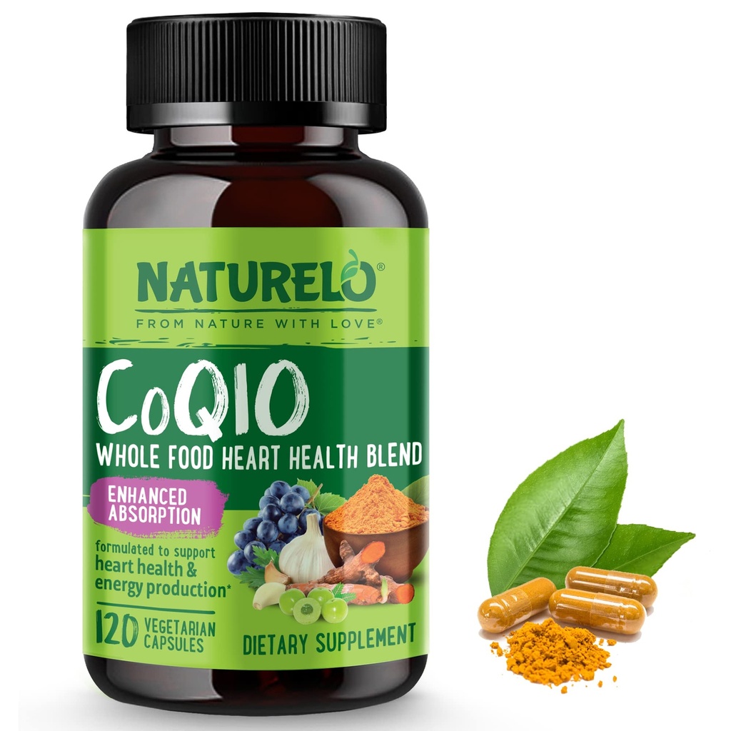 NATURELO Ολόκληρο το συμπλήρωμα CoQ10 τροφίμων, 120 κάψουλες Veg, καρδιακό μείγμα υγείας, ισχυρό αντιοξειδωτικό, CoQ10 100mg υποστηρίζει την παραγωγή ενέργειας