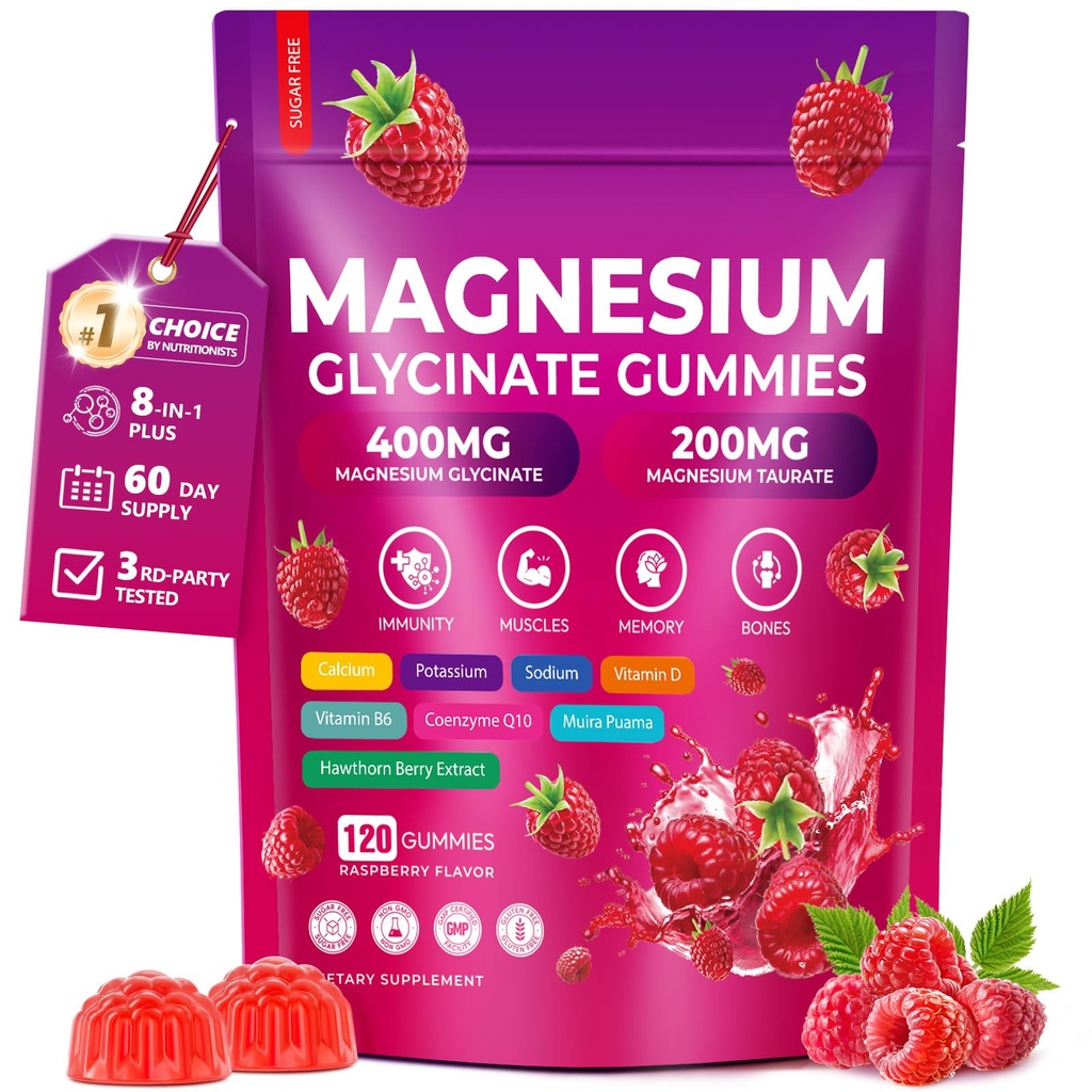 CNFHDI Magnesium Glycinate Gummies 600mg, 120 Counts Chews Sugar Free Magnesium Gummies for Adults & Kids with L-Threonate, Calcium, Zinc & CQ10, Potassium Supplements for Zzz, Brain, Muscle & Relax