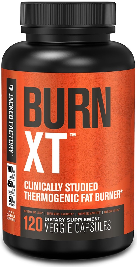 Jacked Factory Burn-XT Clinically Studied Fat Burner & Weight Loss Supplement - Ορεκτικό Καταπιεστικό & Ενεργειακό Αναμνηστικό - με Acetyl L-Carnitine, Πράσινο Τσάι Extract και Περισσότερα - 120 Χάπια Φυσικής Διατροφής