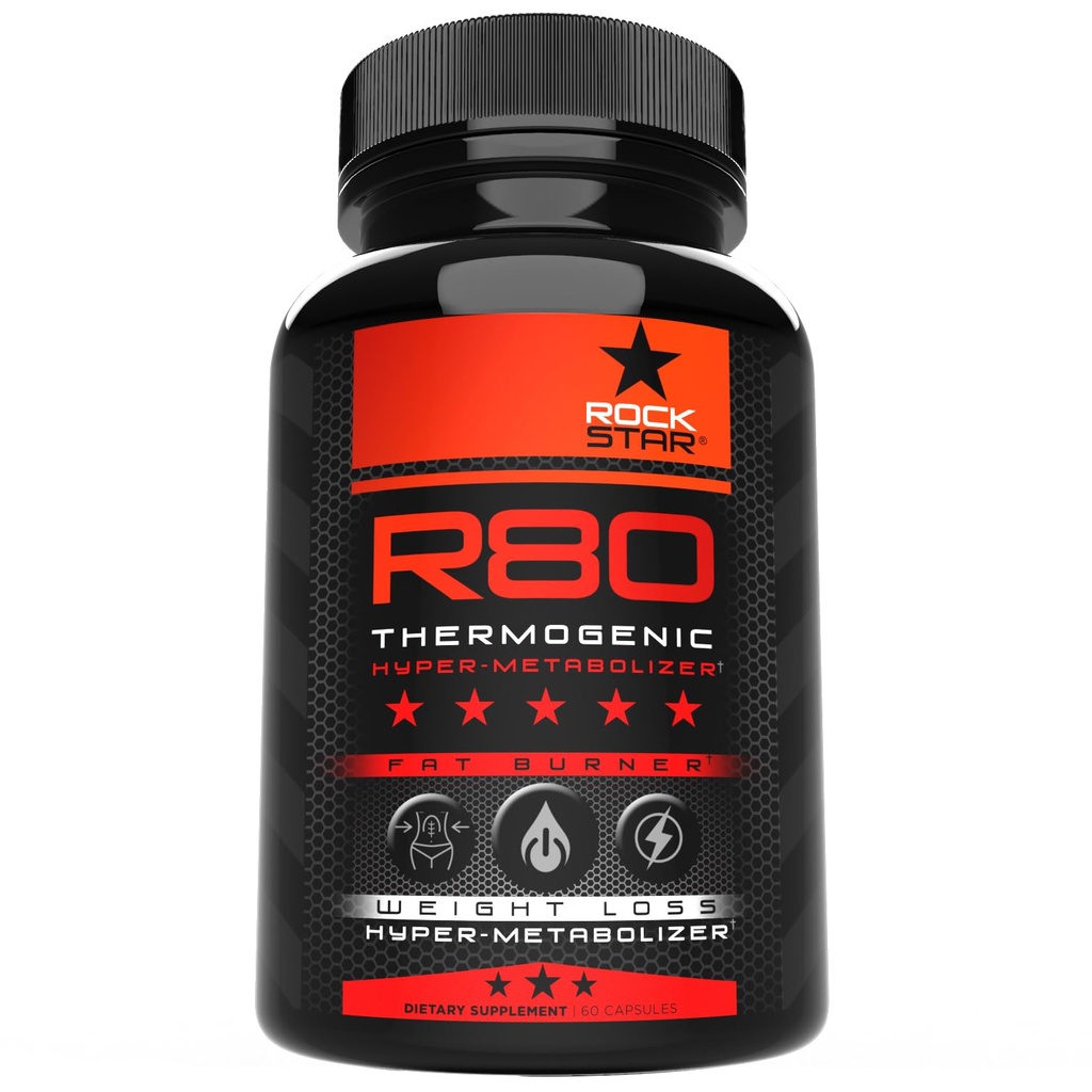 Rockstar R80 Extreme Thermogenic Hyper-Metabolizer Fat Burner for Men & Women – GLP-1 Support, Appetite Suppressant, Thermogenic Weight Loss Pills | Metabolism Booster