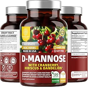 Number One Nutrition Premium D Mannose συμπλήρωμα για γυναίκες και άνδρες [Max Strength, 1350MG] Φυσικό D-Mannose με Cranberry, Hibiscus και Dandelion για την ουρική τραχεία υγεία, 120 Count