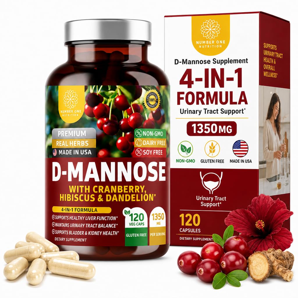Number One Nutrition Premium D Mannose συμπλήρωμα για γυναίκες και άνδρες [Max Strength, 1350MG] Φυσικό D-Mannose με Cranberry, Hibiscus και Dandelion για την ουρική τραχεία υγεία, 120 Count