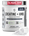 SteelFit Creat HMB σε σκόνη - 5g Creapure Creatine Monohydrate Powder, 3g myHMB & 1000 IU Βιταμίνη D - συμπλήρωμα προπόνησης υποστηρίζει την ανάπτυξη των μυών, τη δύναμη, την ανάκτηση & την ενέργεια - Χωρίς άρωμα, 30 υπηρεσίες
