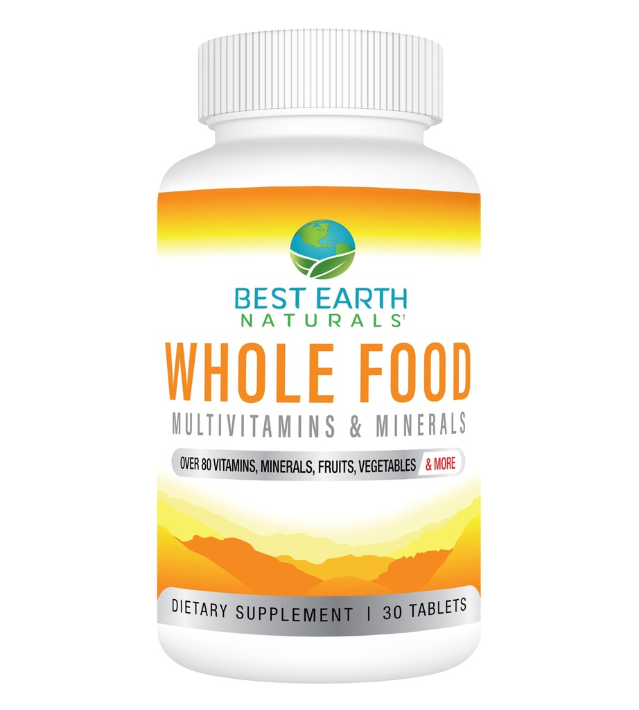 Best Earth Naturals Whole Food Multivitamins & Mineral Vegan Formula με φρούτα, λαχανικά, προβιοτικό μείγμα και περισσότερα, 30 Count