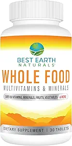 Best Earth Naturals Whole Food Multivitamins & Mineral Vegan Formula with Fruits, Vegetables, Probiotic Blend and More, 30 Count