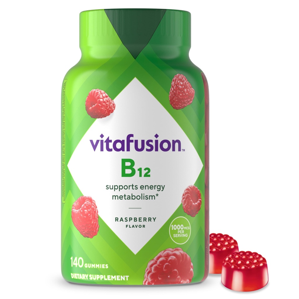 Vitafusion Vitamin B12 Gummies | 1000 mcg | 140 Adult Gummy Vitamins | For Women & Men | Raspberry Flavor | Gluten and Dairy Free Supplement