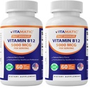 Vitamatic Vitamin B12 5000 mcg – 60 Fast Dissolve Tablets Berry Flavor – Supports Energy Production & Nervous System Health – Non-GMO, Gluten-Free (Pack of 2)