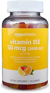   Basics Vitamin D3 2000 IU Gummies, Orange, Lemon & Strawberry, 160 Count (2 per Serving) (Previously Solimo) (Pack of 2)