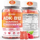 Sugar-Free ADK+Vitamin B12 Gummies - Vitamin D3 K2 10,000IU/ 5000IU, B12 5000mcg 2500mcg, K2 (MK-7) 240mcg, Multivitamin Adults-Vitamin A,Vegan Vitamin D,Methyl B12,C,Zinc-Eye,Bone,Energy,Nerve,Immune