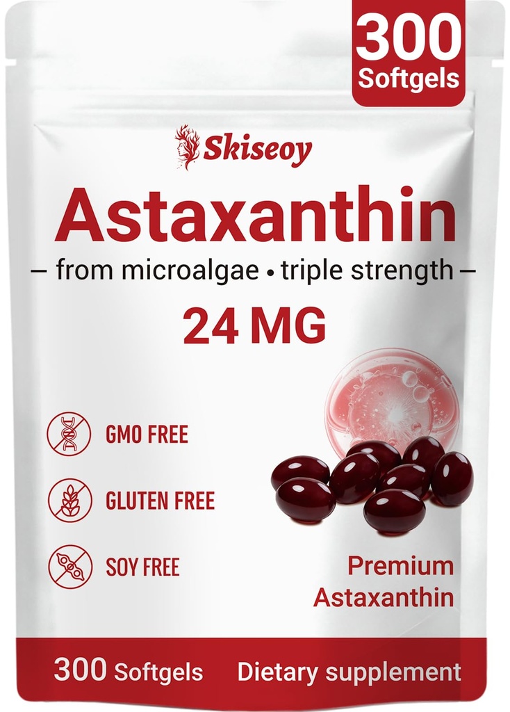 Astaxanthin 24mg, Premium Astaxanthin Antioxidant Supplements with MCT Oil, Ashwagandha, Supports Eye, Skin, Immune, Internal Circulation, Fresh Microalgae Source, Triple Strength - 300 Softgels