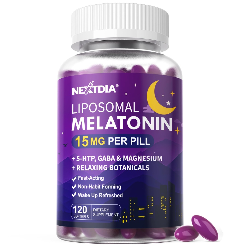 Liposomal Time Release Μελατονίνη + Συμπλήρωμα ύπνου μαγνησίου, Φυσικό ηρεμιστικό για ενήλικες, 15mg 30mg Μελατονίνη Εκτεταμένα χάπια απελευθέρωσης w/ GABA, 5-HTP, Ashwagandha & L-Theanine, 120 Softgels