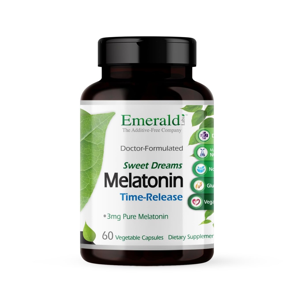EMERALD LABS Sweet Dreams Μελατονίνη Time-Release - Μελατονίνη συμπλήρωμα υποστήριξης ύπνου - Υποστηρίζει υγιή πρότυπα ύπνου - 60 κάψουλες λαχανικών (Μέχρι 60-Ημέρες προσφοράς)