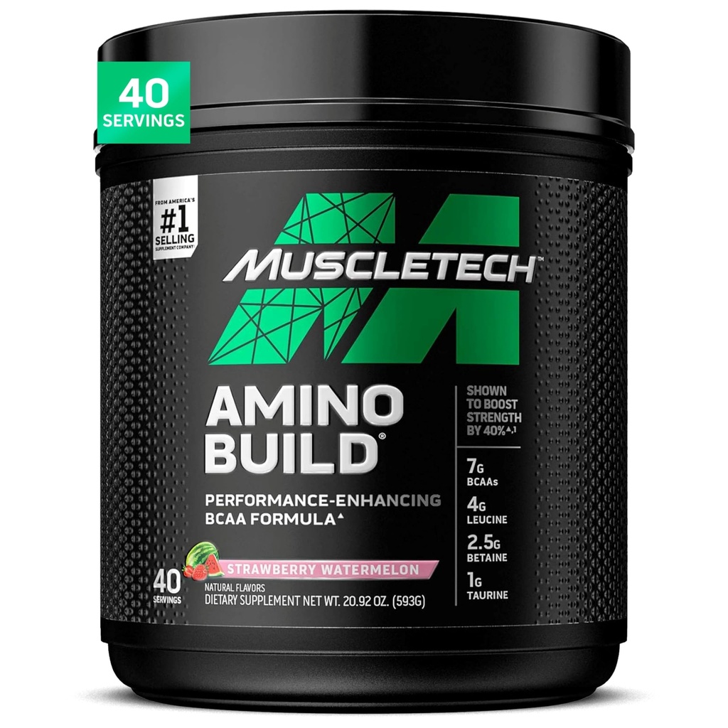 MuscleTech | BCAA Amino Acids + Electrolyte Powder | 7g of BCAAs + Electrolytes Support | Build Lean Muscle & Boost Endurance | Strawberry Watermelon | 593 grams | 40 servings
