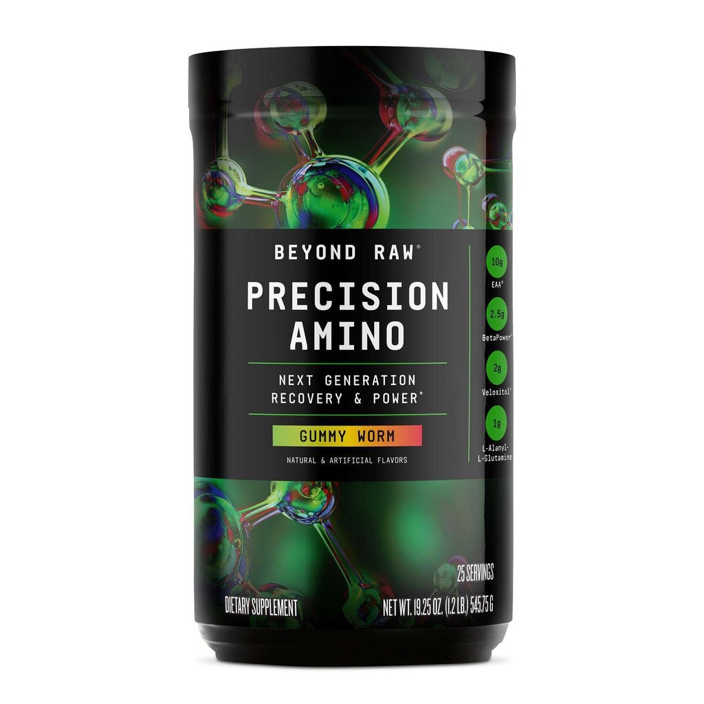 BEYOND RAW Precision Amino | Recovery & Power Amino Acid Formula | Fuel Muscles | Enhance Hydration | Gummy Worm | 25 Servings