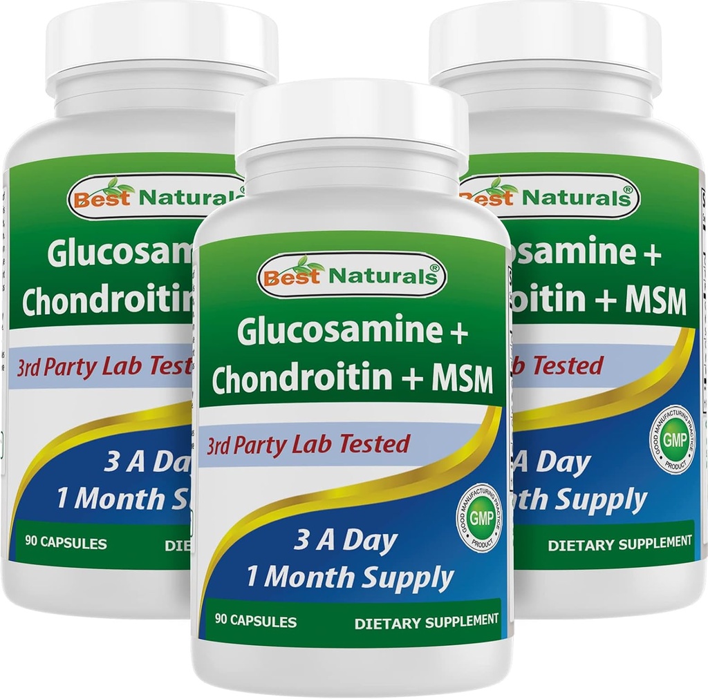 Best Naturals, Γλυκοζαμίνη Συμπληρώματα MSM χονδροϊτίνης, 2600 mg ανά υπηρεσία, 90 κάψουλες (90 Count (Pack of 3))