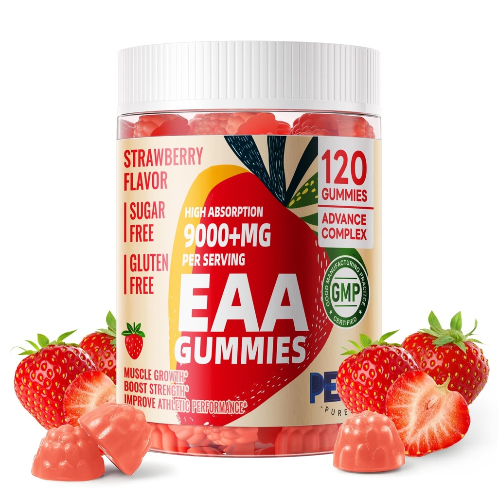 Κατοικίδια ζώα Purest EAA Gummies 120 Gummies (Strawberry), Essential Amino Acids - Όλα 9 Essential Aminos (EAA) και όλα τα διακλαδισμένα chain Aminos (BCAAs), μη GMO, χωρίς γλουτένη, χορτοφάγους φιλικούς