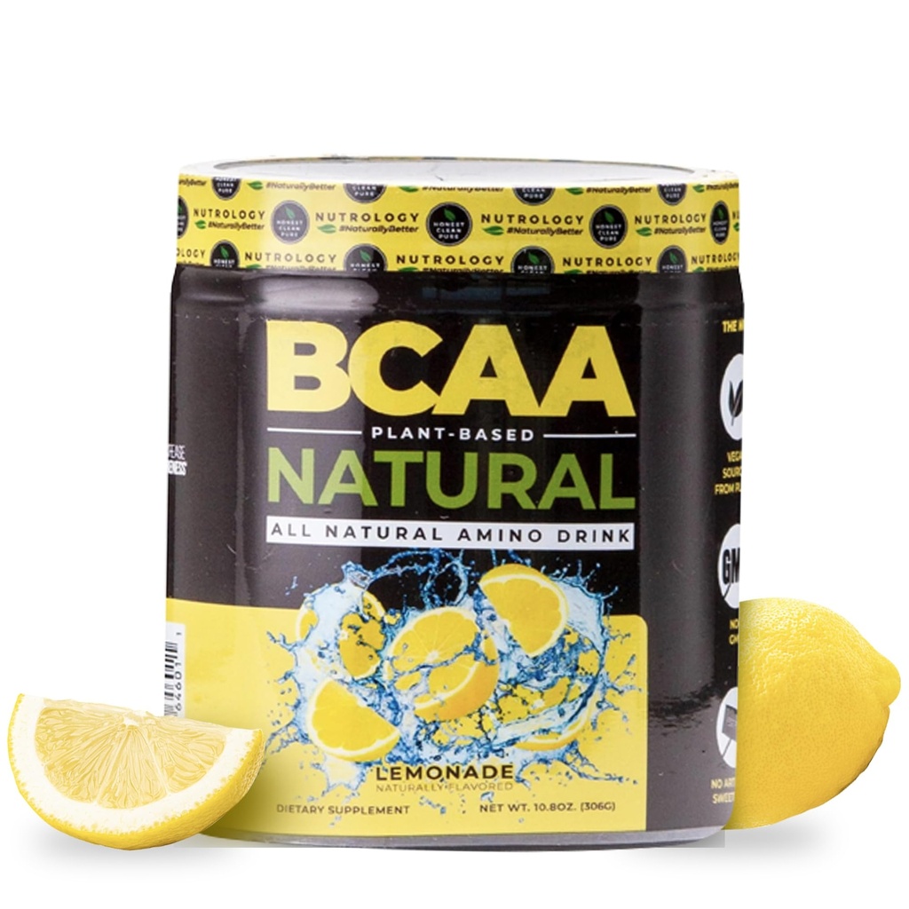 Nutrology BCAA Natural - Plant Based BCAA Powder, Λεμονάδα Γεύση, Βελτιστοποιημένη 2:1:1 Ratio Amino Acids Powder for Preworkout & Post Workout Recovery, Vegan, Gluten-free, Non-GMO, 30 Services