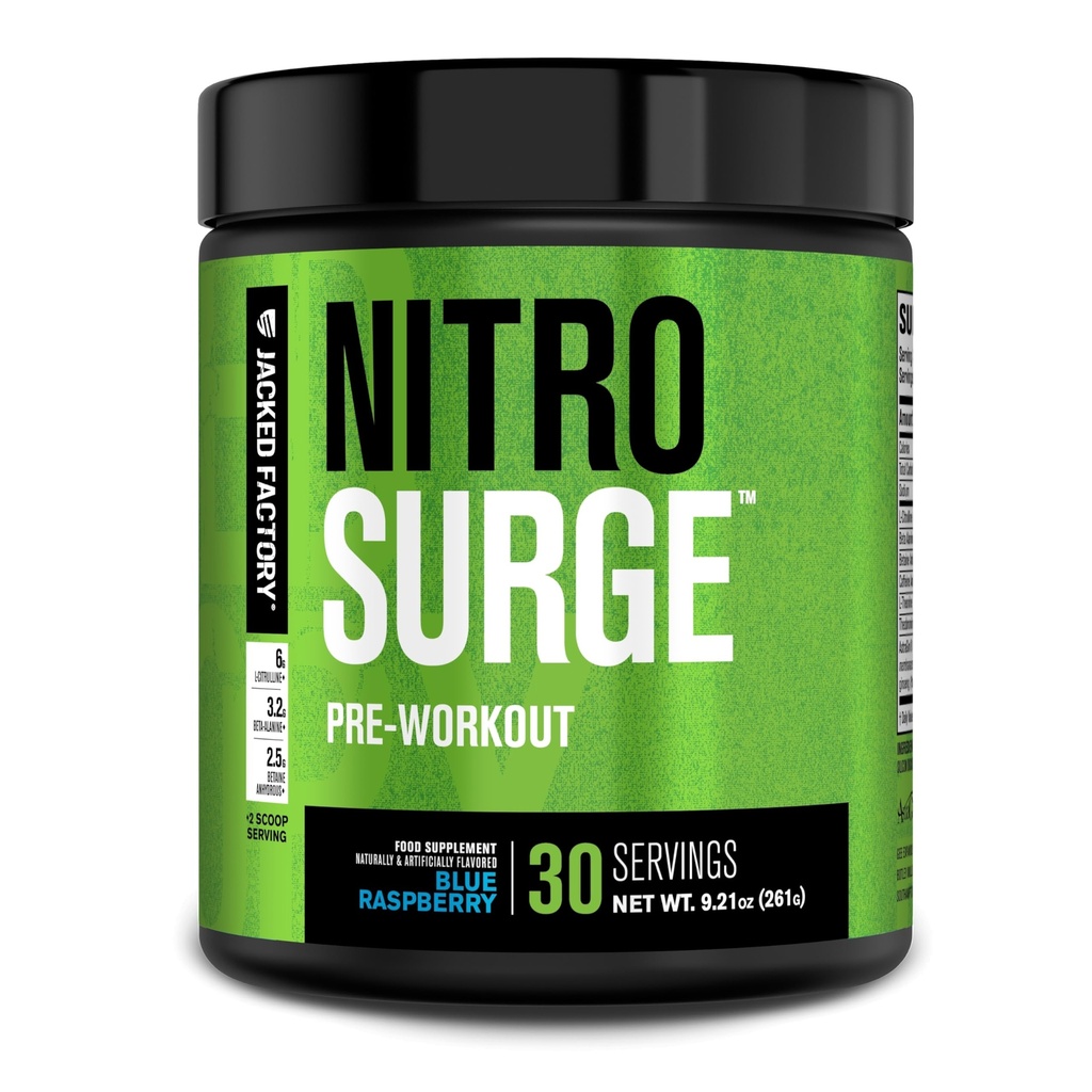 Jacked Factory NITROSURGE Preworkout Supplement - Ενεργειακό Booster, Άμεση Ενίσχυση Κερδίζει, Καθαρή Εστίαση & Έντονες Αντλίες - ΟΧΙ Booster & Ισχυρό Preworkout Energy Powder - 30 Υπηρεσίες, Μπλε Βατόμουρο