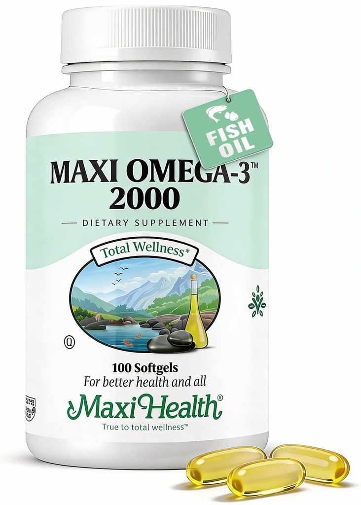 Maxi υγεία Ωμέγα 3 ιχθυέλαιο 2000mg – ιχθυέλαιο Ωμέγα 3 συμπληρώματα χωρίς ψαρική επίγευση – τριπλή δύναμη EPA DHA – Kosher Omega3 συμπλήρωμα για να βοηθήσει την υποστήριξη της συνολικής ευεξίας (100 Softgels)
